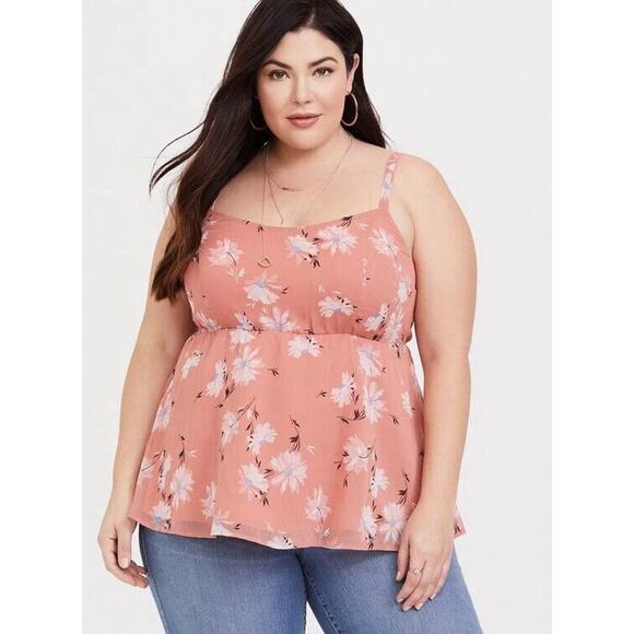 Torrid Babydoll Chiffon Cami Tank Top Falling Daisy Stretch Blouse Plus Size 2X - Picture 1 of 8